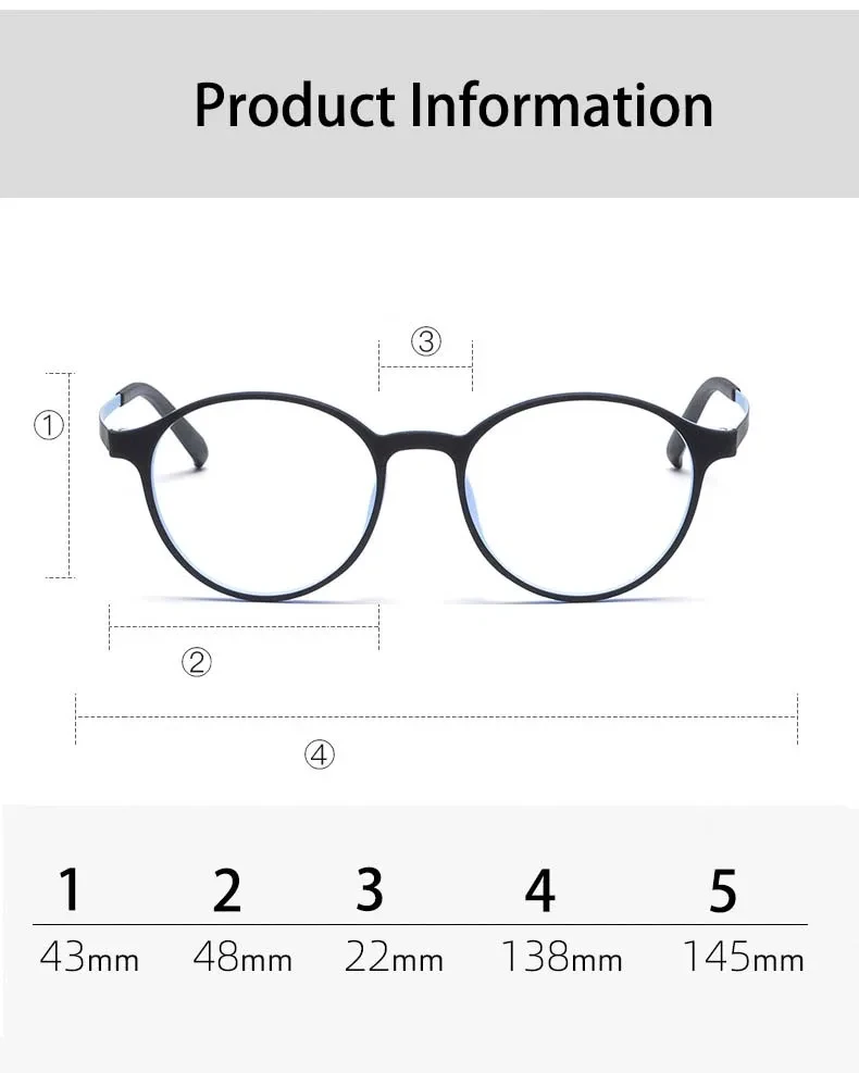 Ultraleichte Lesebrille aus Titanlegierung TR90 mit Farbblockdesign für Damen, blauer Rahmen, Retro-Rundform, Blaulichtfilter, Presbyopie 0 +100 +200 – Detail 5