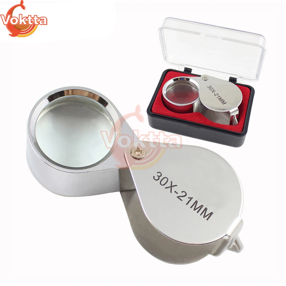 30X 20X 10X กระเป๋า Loupe แว่นขยายเครื่องประดับโลหะแว่นขยายเลนส์ Triplet Glass Diamond Jewelers แก้วเครื่องมือ