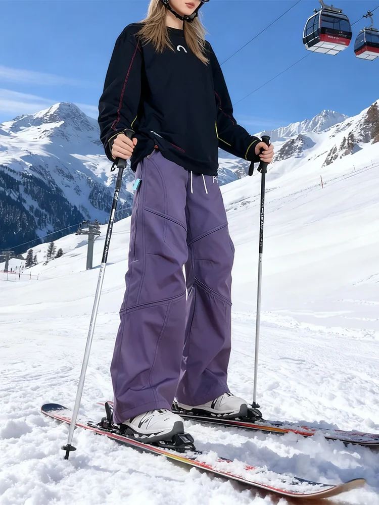 

Thiened Fce Winter Ski Pants Purple Windproof Waterproof Outdoor Casual Trousers for Men And Women Northeast -40℃