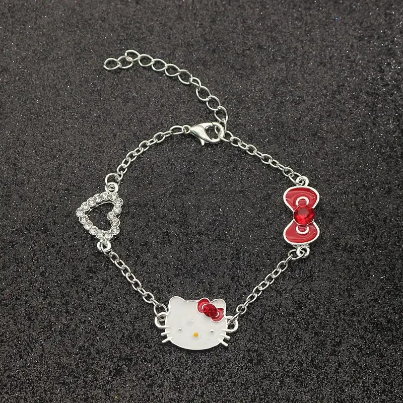 Sanrio Hello Kitty Necklaces Alloys Bracelets Earrings Girls Cartoon Cute Red Rhinestone Jewelry Sets for Women Christmas Gifts