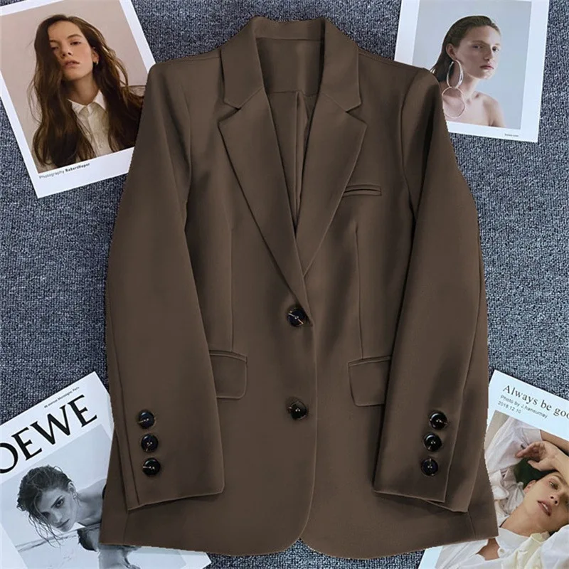 Veste de costume décontractée pour femmes, col en v, couleur unie, manches longues, manteau Chic, mode coréenne, Simple, Blazer de bureau, printemps automne