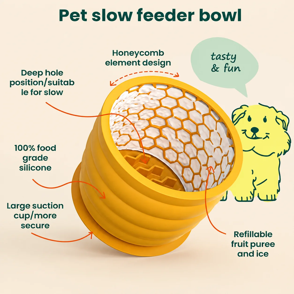 Silicone Slow Feeder Dog Bowl Cup Anti-Slip Distraction Design Promotes Healthy Digestion Dog Slow Food Bowl with Suction Cup