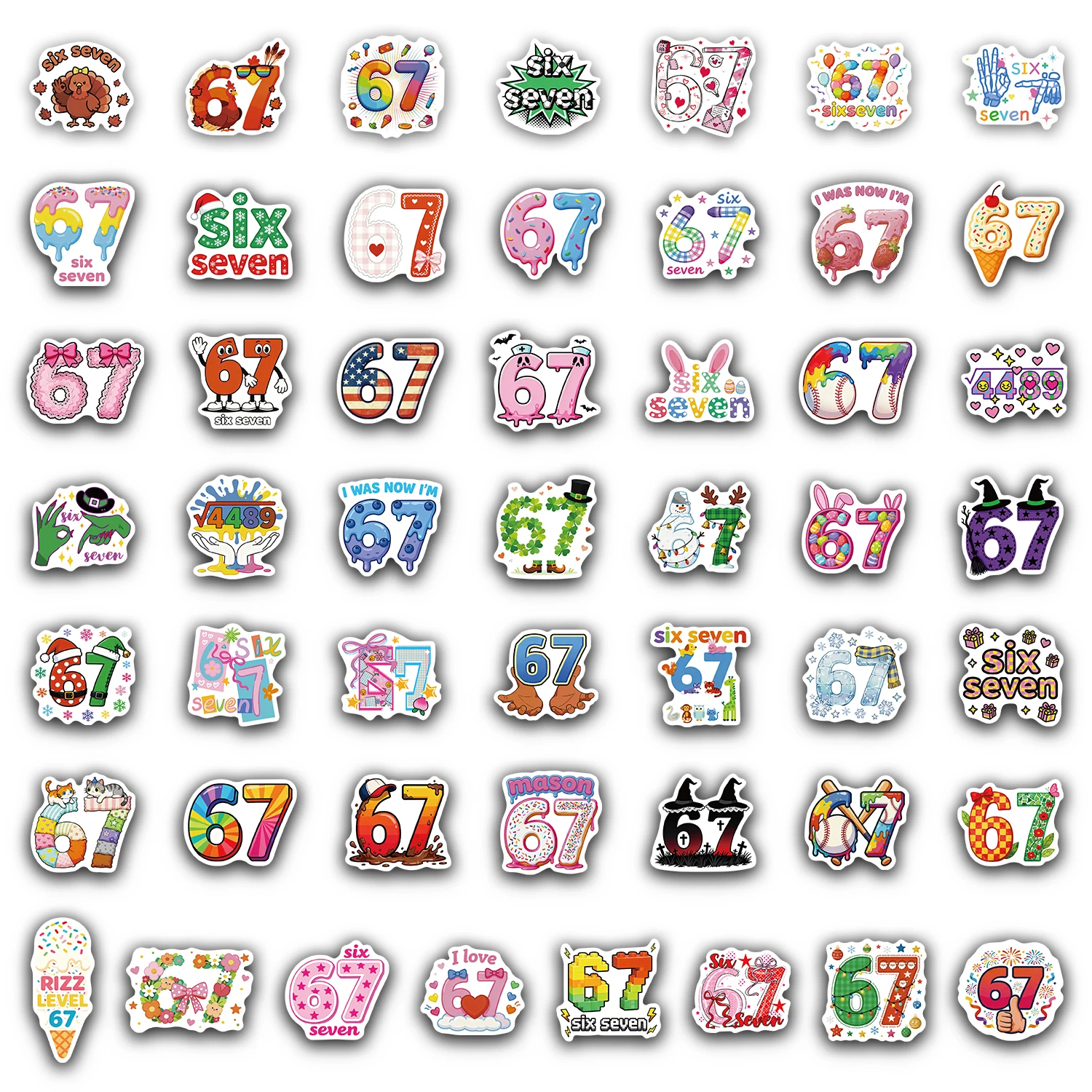 50 SZTUK Naklejek z Numerami Sześć Siedem 6-7 w Stylu Amerykańskich Influencerów Internetowych DIY na Obudowę Telefonu Laptop Kubek na Wodę Komputer Zabawki