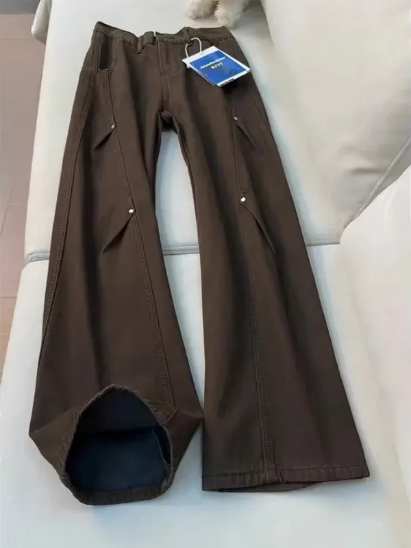 

American Retro Rivet Knife Jeans Men's Spring High Street Slim Straight Leggings Wear Resistant Straight Tube Micro Flare Pants