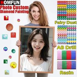 HOMFUN Resin Custom Diamond Painting Part AB Fairy Dust Photo Full Drill DIY 5D Mosaic Diamond Embroidery Hobby Birthday Gift