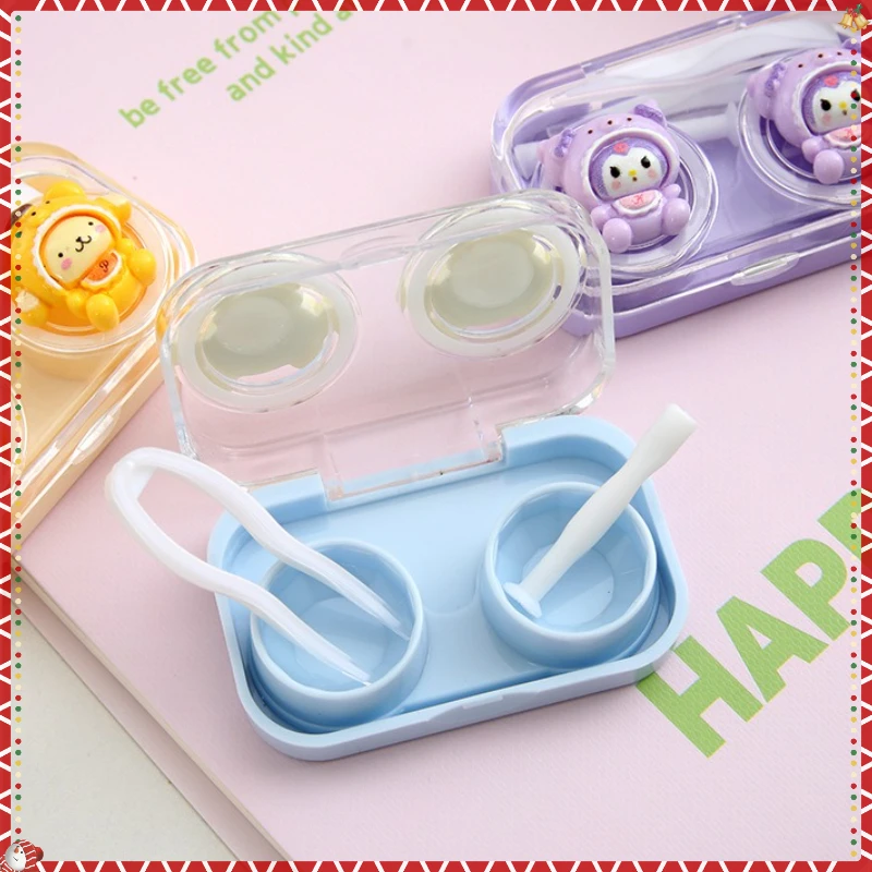 Hello Kitty Cinnamoroll My Melody Kuromi Kotak Lensa Kontak Karakter Anime Kotak Lensa Lucu Bebas Putar Kotak Perawatan Kompak Portabel