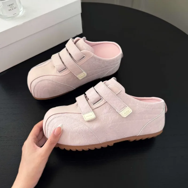 Hidden Heelthick Sole Half Slippers for Women Outwearthick Sole Breathable Toe-cap One-step Velcro Whiteflats view 2