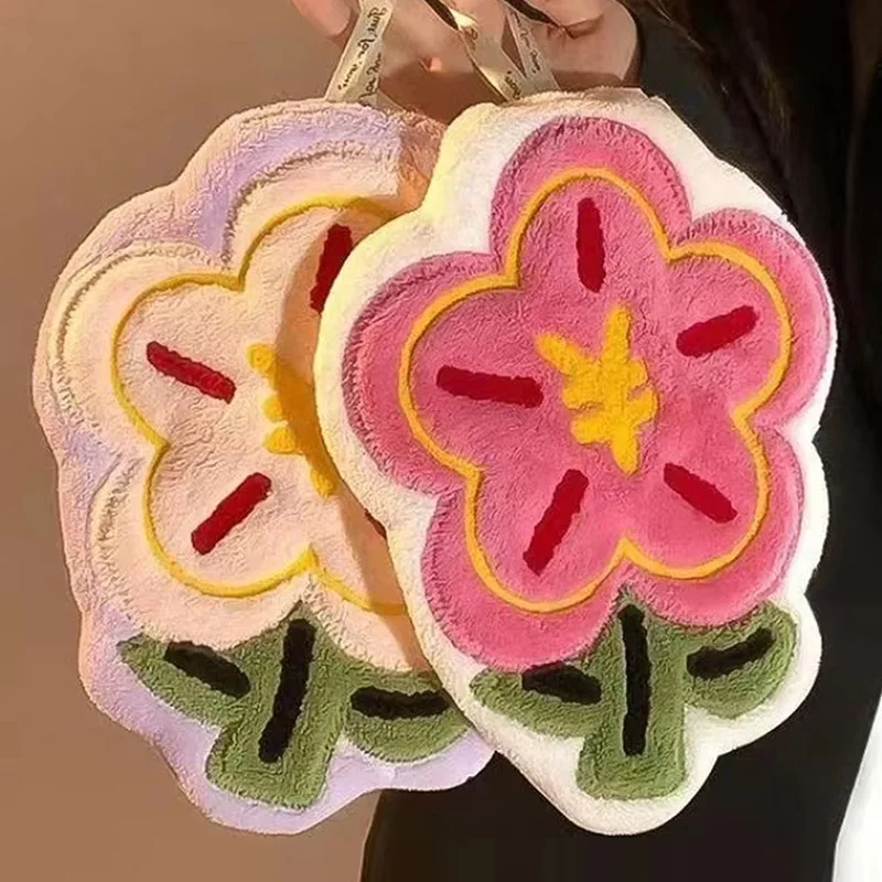 Korean-style Flower Shape Hand Towel Super Absorbent Cleaning Cloth Bathroom Kitchen Hanging Hand Wipe Thicken Handkerchief