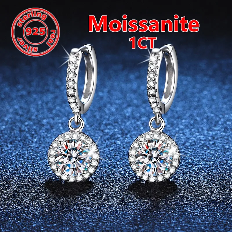 أقراط DY-Moissanite مع شهادة للنساء ، فضي إسترليني ، 1CT ، D VVS