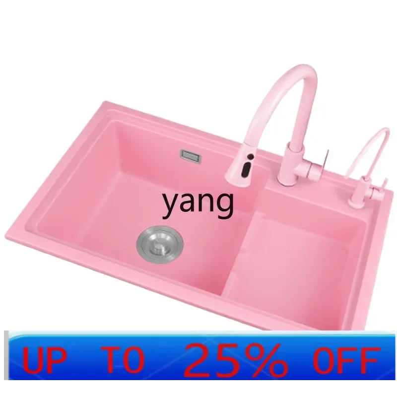 

LH pink quartz stone sink kitchen washbasin stepped granite table large