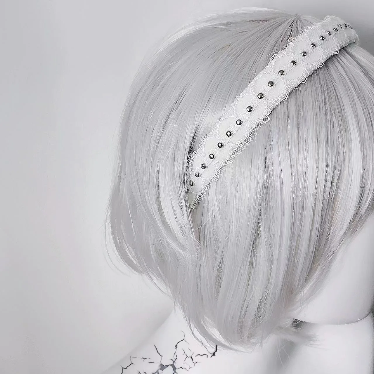 サブカルチャー ホワイト リベット ヘッドバンド レース スウィート ヘア プレス ヘッドピース マイノリティ スパイシー ガール ヘッド オーナメント