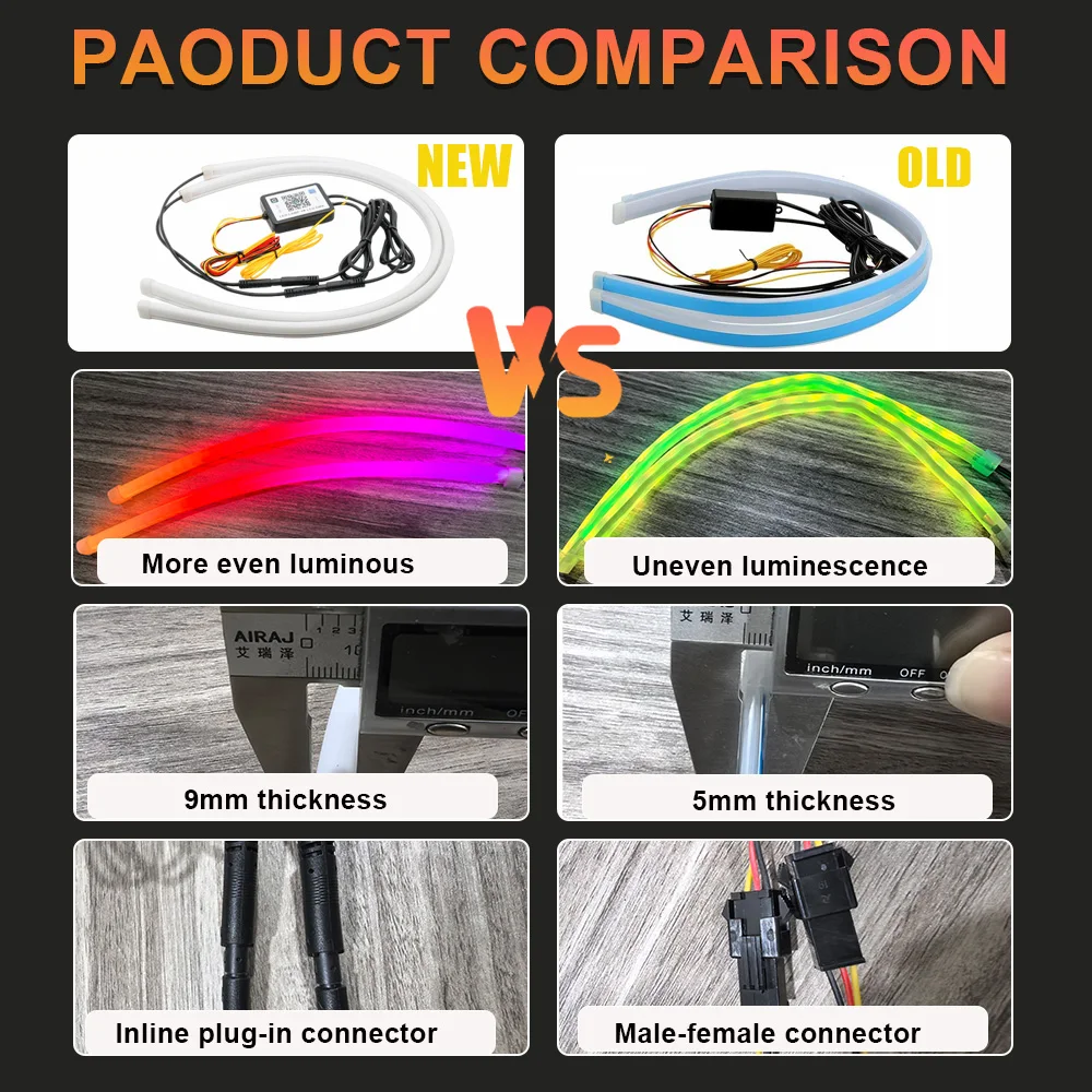 Car Headlight Drl Strip RGB Scan Start Sequential Neon Led Strips Daytime Running Lights with Turn Signal Auto Lights Assembly view 3