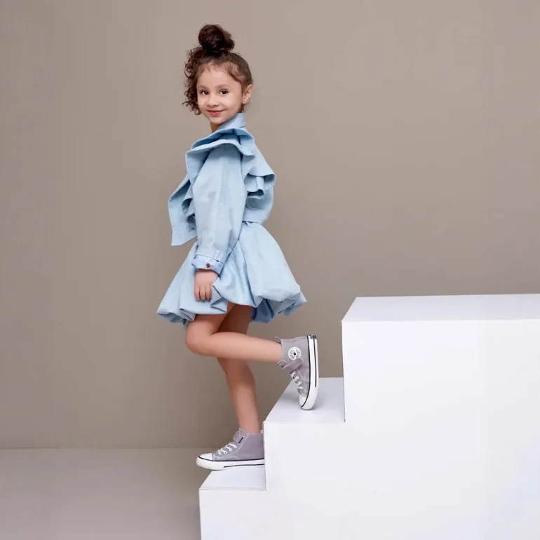 2026 European and American Spring and Autumn Girls Cotton Single Sided Lace Coat Petal Half Skirt Children Two Piece Set