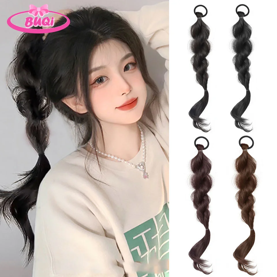 

BUQI Synthetic Bubble Twist Ponytail High Elastic Wig Woman Hair Side Natural Lantern Braid Black Hous tail Hairpiece.