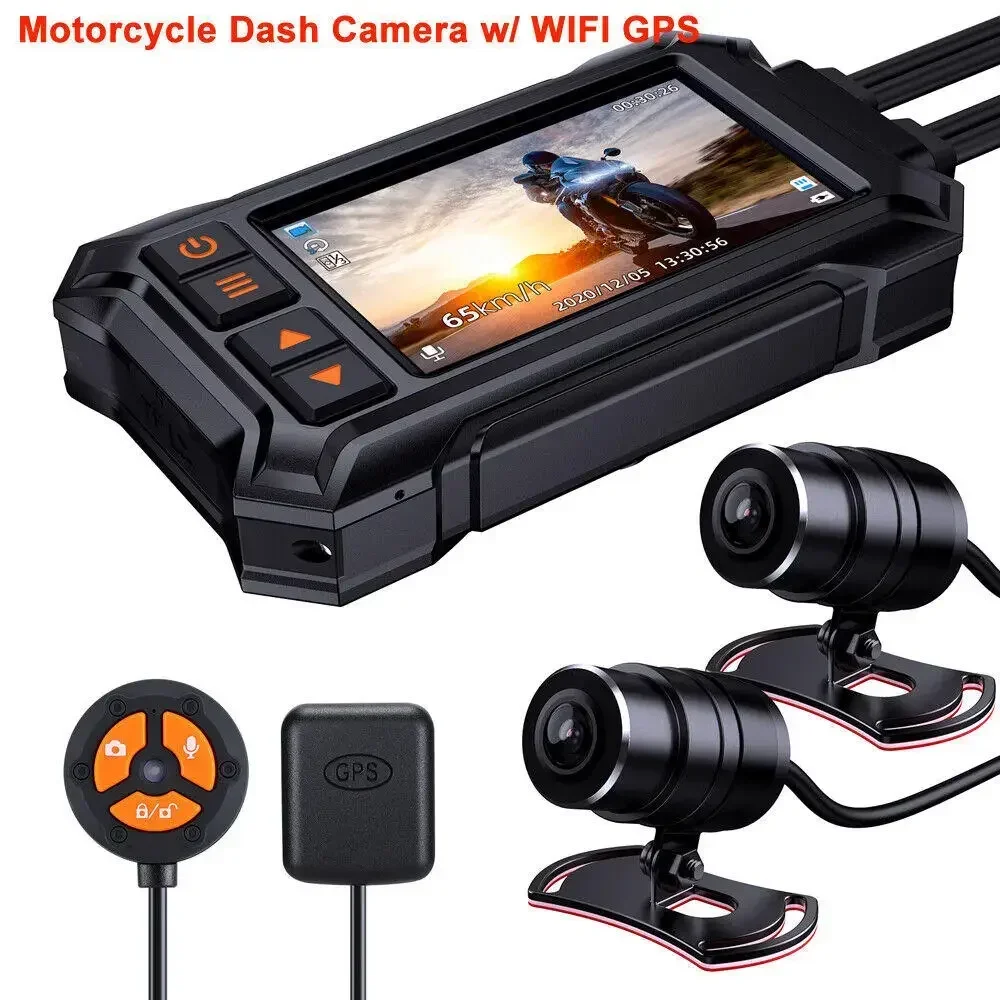 Motorcycle Dashcam Dual 1080P Full HD 3 Inch Waterproof IP67 Camera WiFi Motorcycle Full Body DVR Dash Cam Black GPS Box 