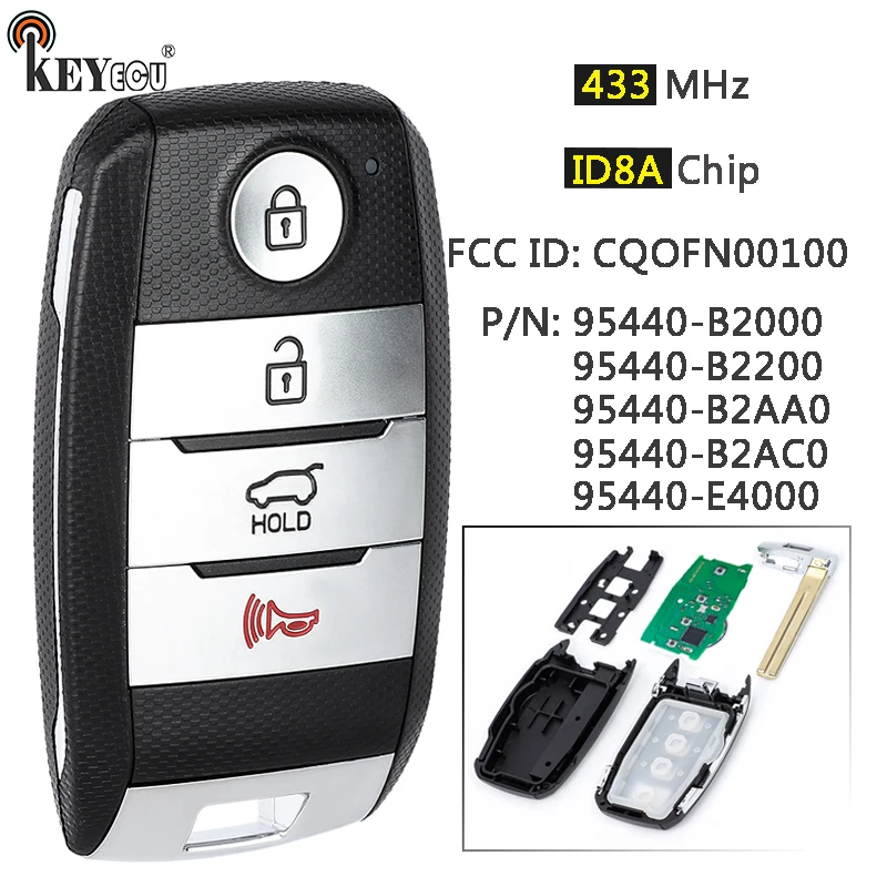 

Чип KEYECU 433 МГц, 8 А, артикул: 95440-B2000/95440-B2200/B2AA0/B2AC0/E4000, интеллектуальный дистанционный брелок без ключа для Soul 2014-2019