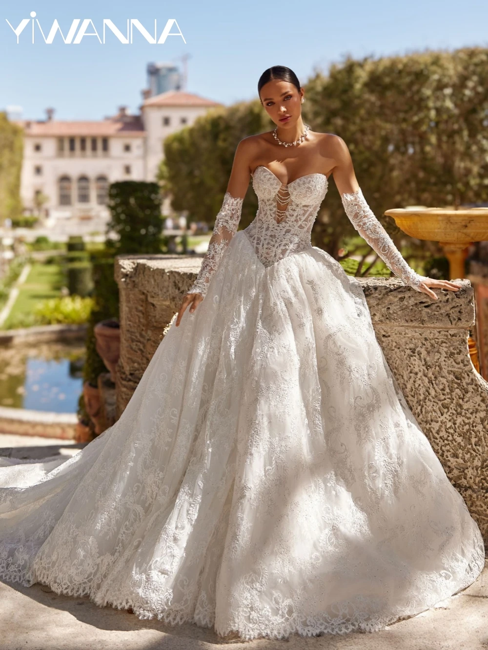 

Detachable Sleeve Beaded A-line Lace Long Wedding Dress Sweetheart Neck Bridal Gown 2026 New Customized Dresses For Bride