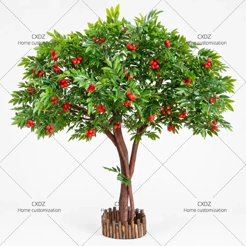 Simulation Lychee Hawthorn Apple Durian Pomegranate Tree Large Fake Fruit Tree Decoration for Shopping Mall Indoor Outdoor