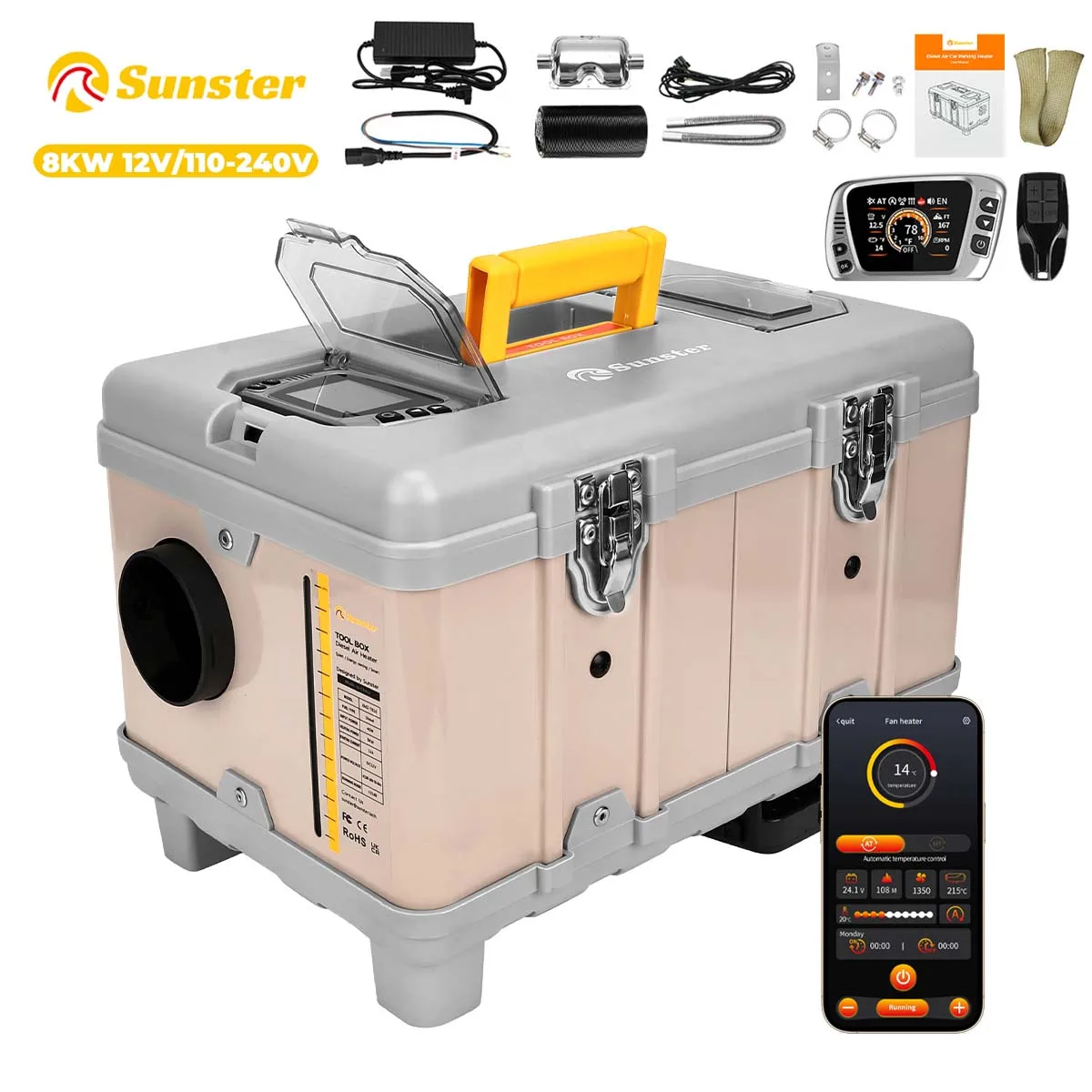 Réchauffeur d'air Diesel TB10 8KW, boîte à outils 12V/220V, chauffage de stationnement avec application Bluetooth, panneau LCD et Mode de Ventilation pour camion d'usine domestique
