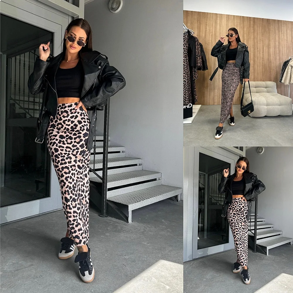 High Waist Leopard Print Skirt Split Bodycon Midi Skirts Spring Summer Fashion Tops Matching Sets