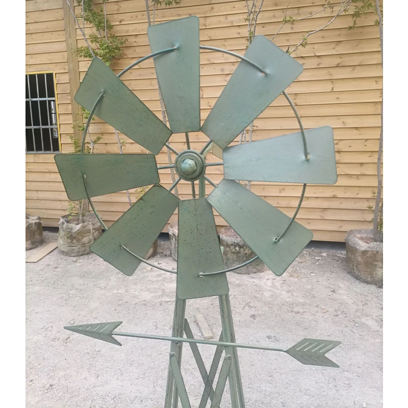 

5 Feet Outdoor Windmill Weathervine Planter Stand Decorative Green/White Garden Ornament