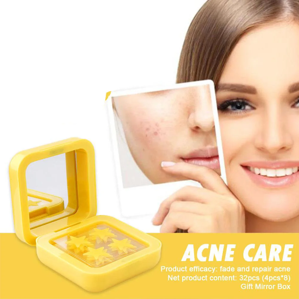 Blue/Yellow Stars Hydrocolloid Pimple Patches with Mirror Storage Box,Acne Spot Stickers For Face,Temporary Mirror Makeup Tool