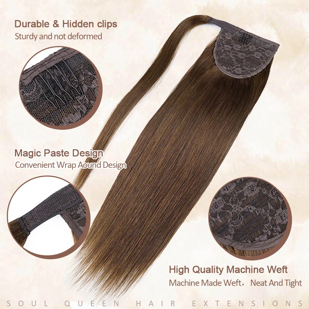 Ponytail Real Human Hair Wrap Around Invisible Magic Paste Ponytails Hair Extensions Natural Remy Human Hair Extension For Women