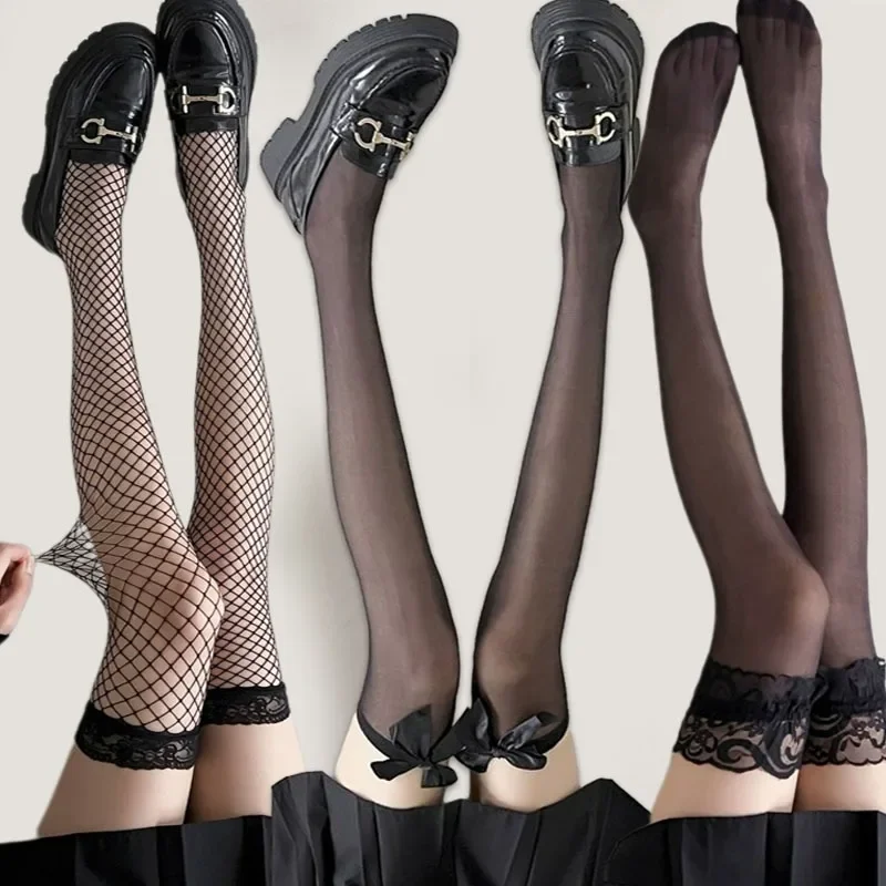 Sexy Ultra Thin Nylon Long Socks Stockings Transparent Japanese Style Thigh High Stockings Women Girls Lolita Knee High Socks