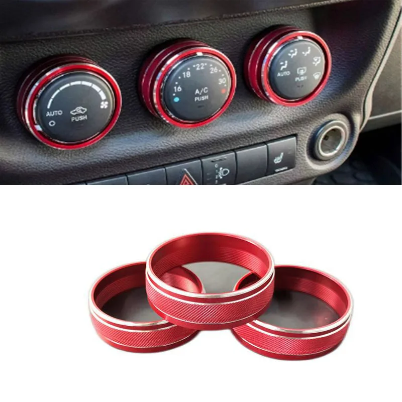 3Pcs Aluminum Alloy For Jeep Patriot 11-18 Compass 11-16 Wrangler JK Central Control Air Conditioning Knob Switch Cover