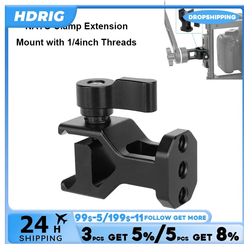 HDRIG NATO Clamp Extension Arm Quick Release Accesory Mounting With 1/4inch Thread or ARRI Rosette Adapter For Handgrip Cage Rig