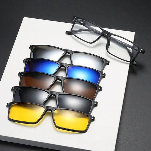 Imagen 2 del producto VCKA-gafas de sol magnéticas para miopía para hombre y mujer, lentes con Clip polarizado 5 en 1, lentes cuadradas ultraligeras con visión nocturna, 0,5 TO -10