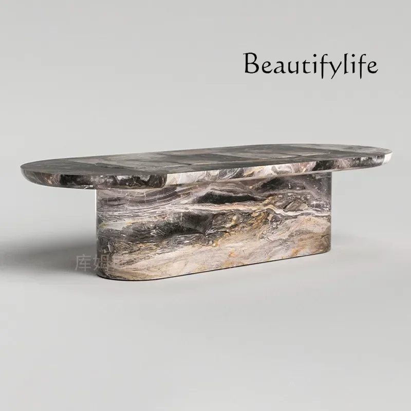 N36Y Luxury Stone Dining Table Designer Villa Living Room Household Oval Natural Marble Dining Table