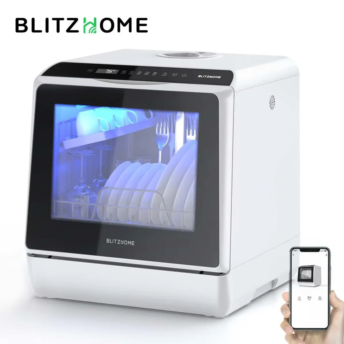 Blitzhome lave-vaisselle avec contrôle APP Table de comptoir intelligente lave-vaisselle de comptoir Portable Intelligent Machine pour la cuisine