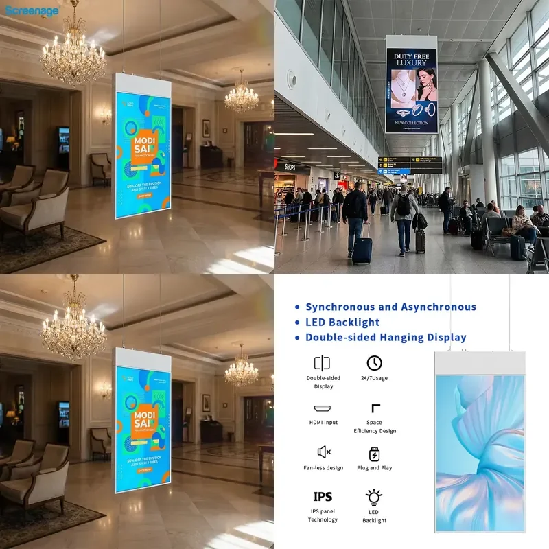 Screenage Double Sided Hanging Display 43/55 Inch 4K Resolution Welcome Display Cloud-Based CMS for Retail Store Exhibition