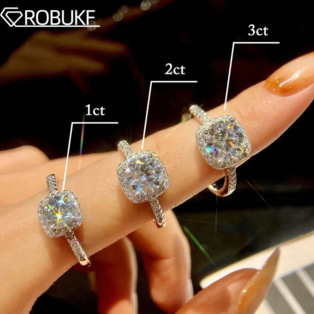 

0.5-3ct Real Moissanite Rings For Women Round Cut Diamond 925 Sterling Silver Square-shape Halo Engagement Promise Ring Jewelry