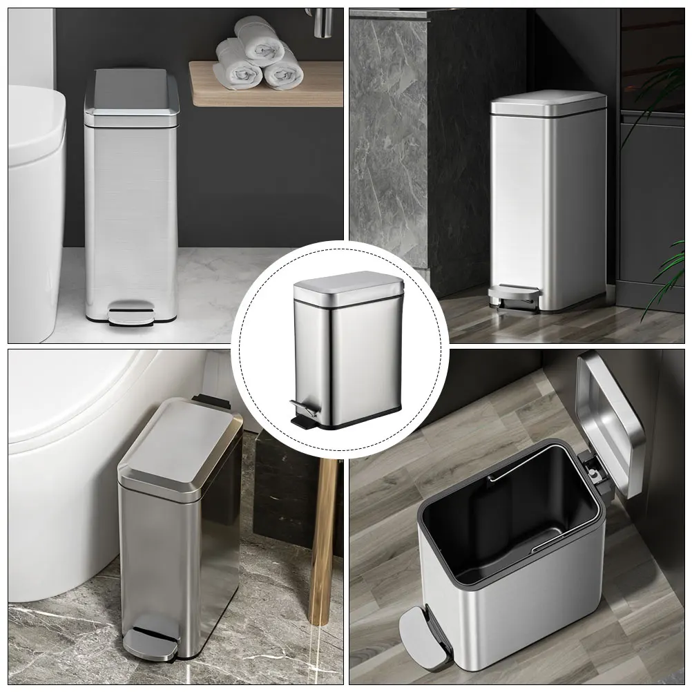 Bedroom Waste Paper Basket Kitchen Bin Garbage Container Office Home Stainless Steel Pedal Trash Can Bathroom Wastebasket 10L