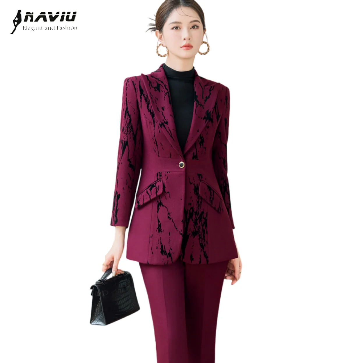 

NAVIU Fashion Women's Suits Autumn 2025 New Style Professional Print Single Button Blazer And Pants Office Ladies Work Wear