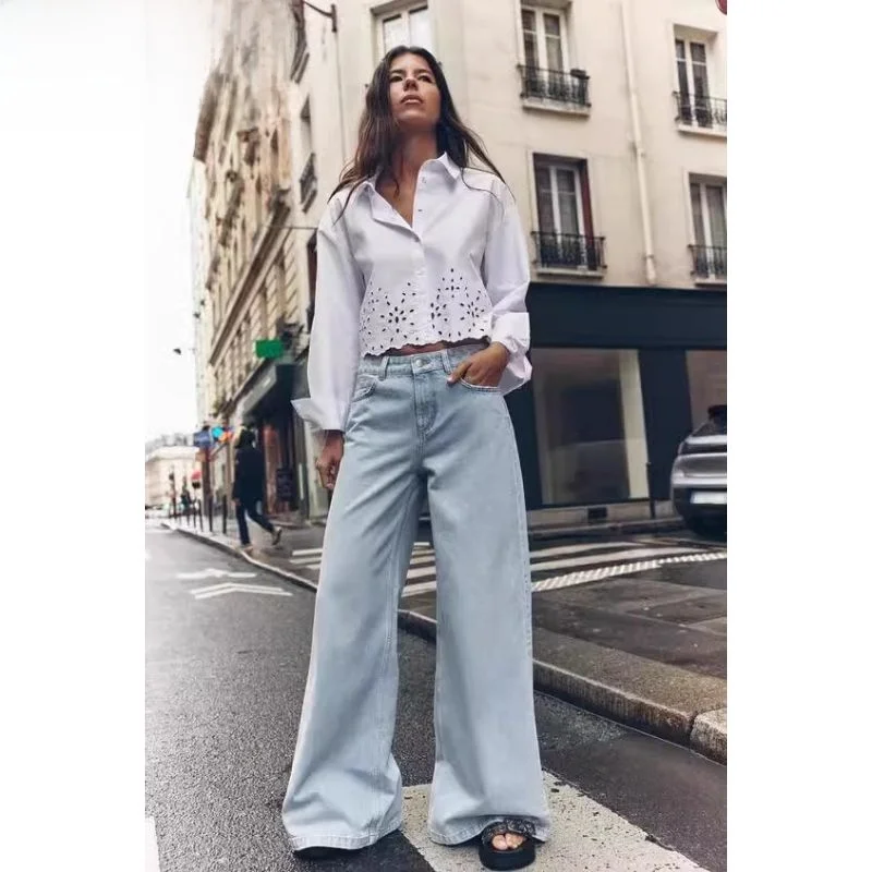 

Spring Summer 2024 Women's Faionable Versatile Low Waist Slimming Wide Leg Jeans Loose Fit Straight Cut l Waist