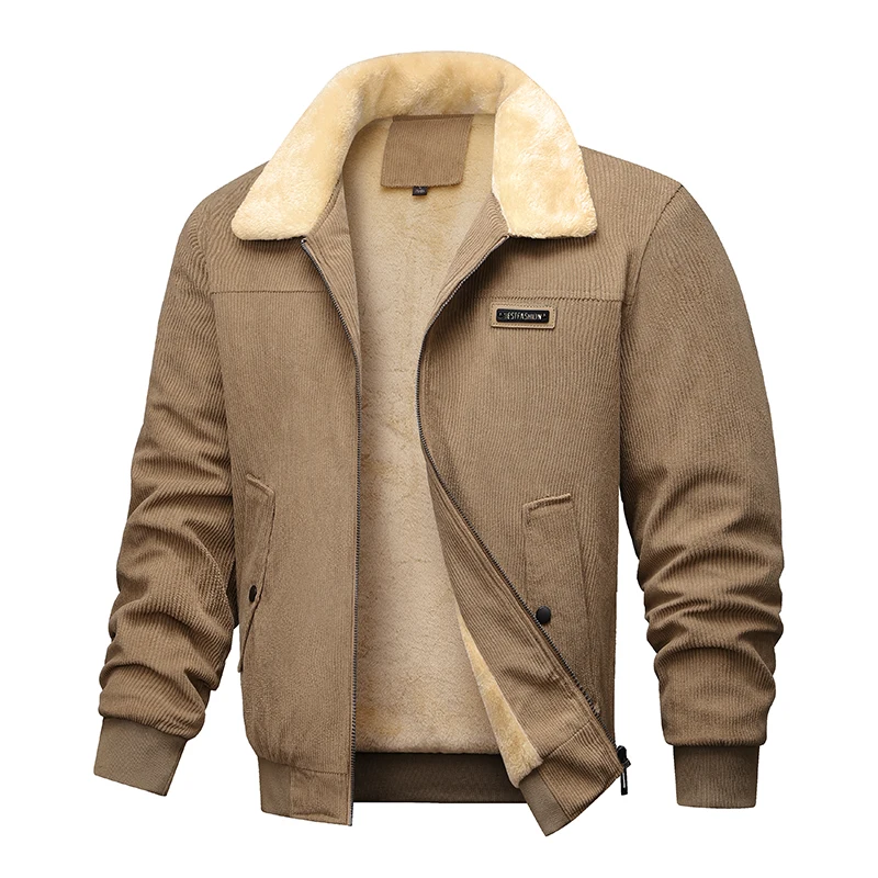 Winter Windproof Keep Warm Casual Men Jacket Outdoors Simplicity Fleece Thicken Retro Coat  New Fashion Lapel Solid Tops Men