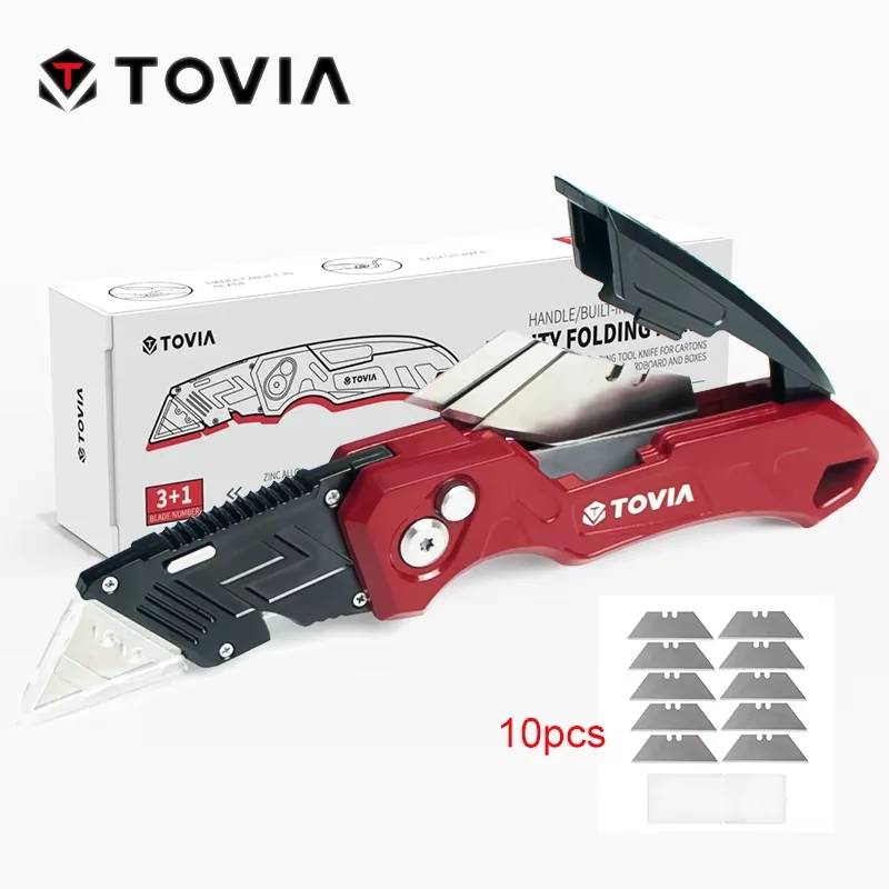 T TOVIA Folding Knife Replaceable Utility Knife for Cable Cartons Carboard Boxes Cutter Handle Knife Blades Outdoor Hand Tool