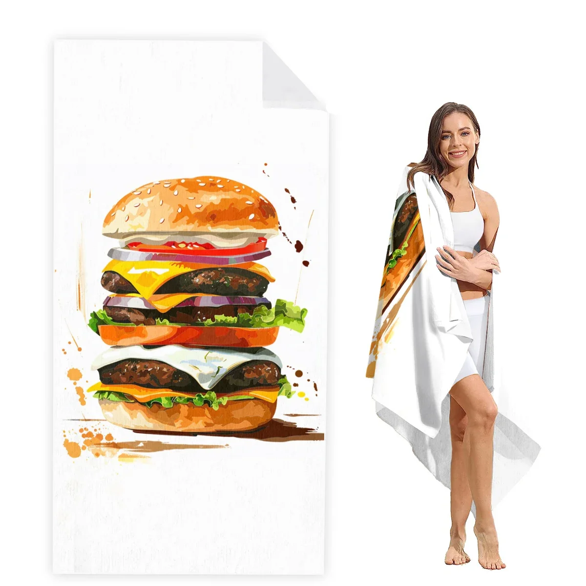 

Hamburger Beach Towel Oversized, Super Absorbent Sand Free Thick Microfiber Beach Towel,Beach Towels for Kids,Men,Women