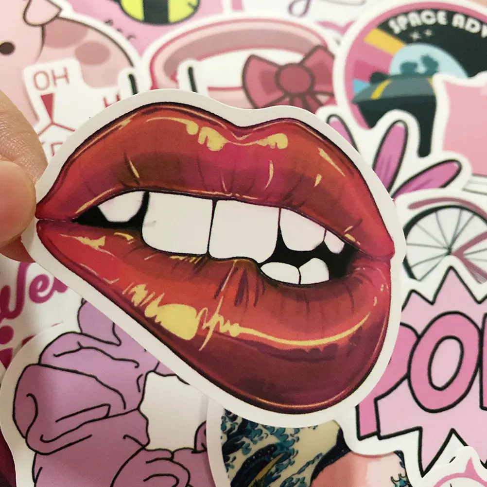 100Pcs Stickers Self-Adhesive DIY Waterproof Stickers Labels Decoration for Gift Skateboard Notebook Suitcase Car(Pink, Style)