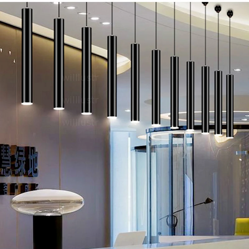 

Aluminum Pipe Pendant Lamp LED Suspension Ceiling Chandelier Cylinder Plafond Black Tube Minimalist Hanging Lighting