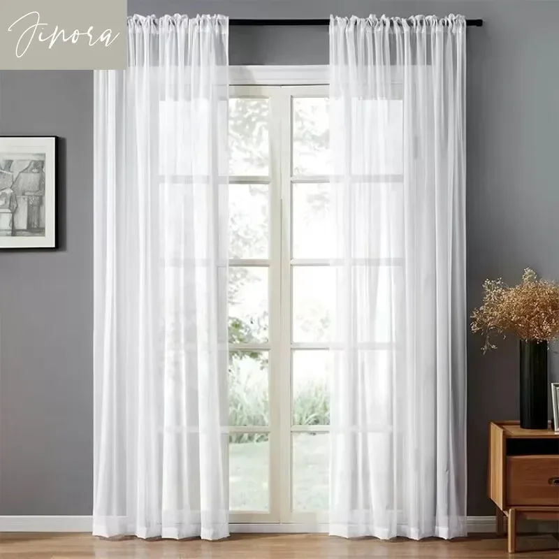 Linen White Sheer Window Curtains for Living Room Bedroom Solid White Tulle High Quality Yarn Window Drape Decoration Custom