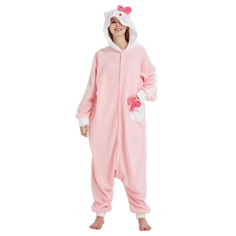 Women Onesies Kitty cat Pajamas For Halloween Cosplay Costume Fleece Christmas One-Piece Kigurumi Full Body Pijama Sleepwear