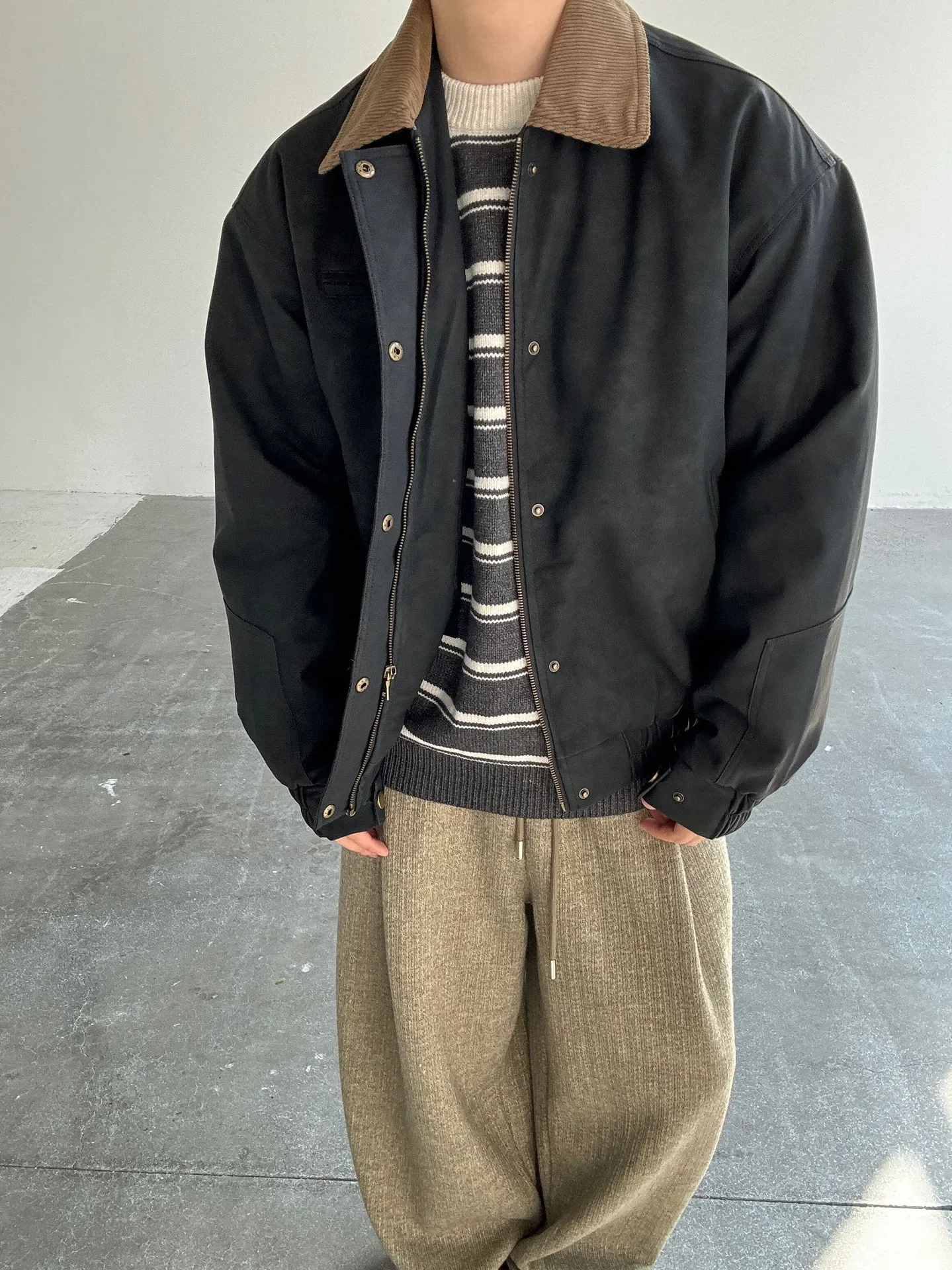 

Japanese style Fashion Men's Color-coded Turn-down Collar Long Sleeve Casual Trendy Faux Fur Jackets Male Clothes Coats Tops