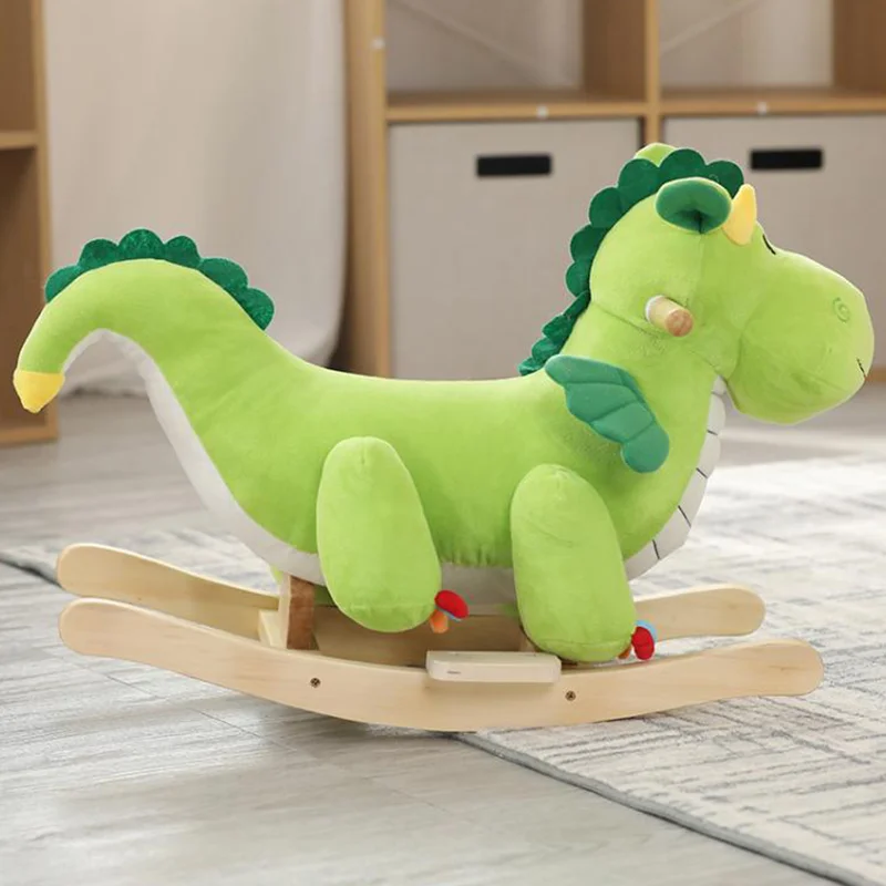 Children\'s Wooden Dinosaur Rocking Horse Soft Plush Stroller Music Balance Chair Baby Toy Kids Boy Birthday Gift