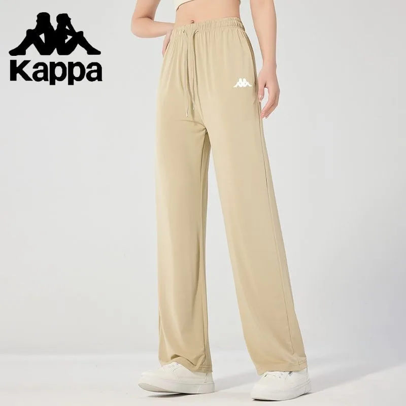 

Kappa 2025 Women's Casual Straight-leg Pants Summer Clothing Korean Popular Thin Ice Silk Wide-leg Pants High Waist Ladies Pants