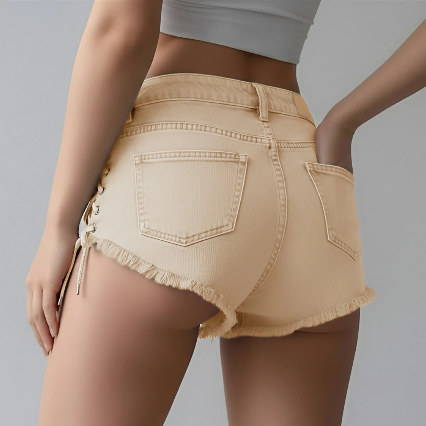 2026 New Summer Women's Lace-up Strap Denim Shorts Washed Beach Y2k Shorts
