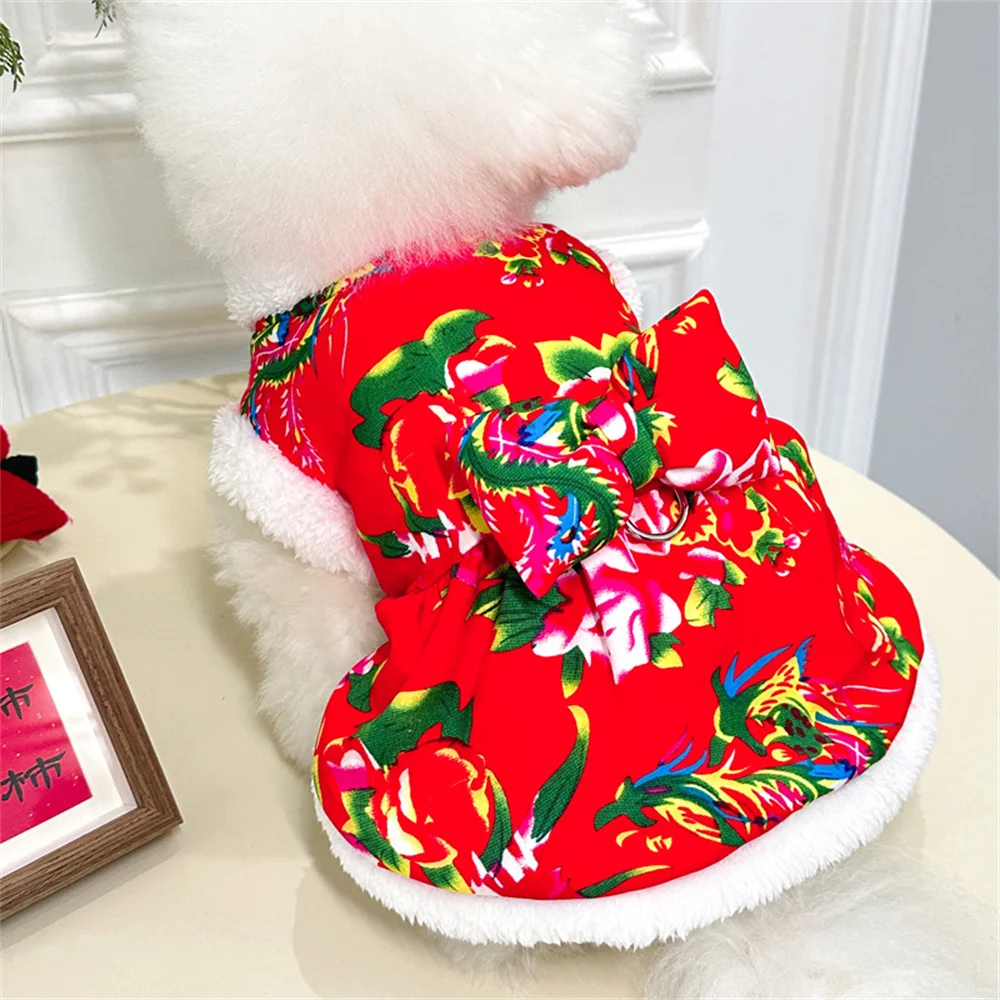 Northeast Unisex Autumn Winter Clothes Big Flower Cotton-Padded Jacket Small Dogs Teddy Bear New Tang Suit Design Adults Pet